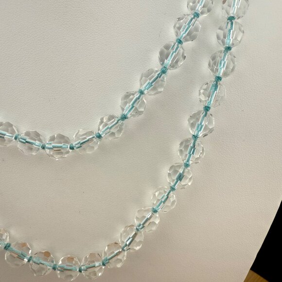 Yosca Glass Bead Long Single Strand Necklace Clear & Light Blue‎ Accents - Picture 4 of 8